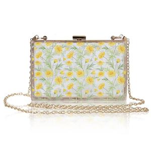 Bolso de Mano Personalizado con Estampado Floral, Forma de Caja, Bolso Cruzado con Cadena de Perlas, Bolso de Mano Cuadrado - Product Image 3