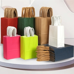 Gran oferta <span class=keywords><strong>de</strong></span> compras con logotipo, bolsa <span class=keywords><strong>de</strong></span> papel <span class=keywords><strong>de</strong></span> arte Kraft marrón con asa, supermercado con su propio logotipo - Product Image 3