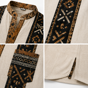 เสื้อเชิ้ตแอฟริกันสำหรับผู้ชาย ลายชนเผ่า แขนสั้น คอจีน ผ้าฝ้ายลินิน เสื้อลำลองสำหรับงานปาร์ตี้และเทศกาล รับสกรีนโลโก้ - Product Image 3