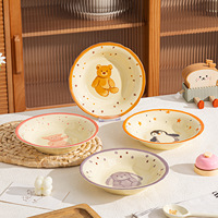 Assiettes en céramique de haute qualité à motifs de dessins animés, créatives, avec combinaison de couleurs sous glaçure, pour pâtes et fruits, compatibles micro-ondes, style mignon