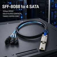 Cable de Datos Mini SAS SFF-8088 de 26 Pines a 4 SATA de 7 Pines, 24 Gbps, Núcleo de Cobre Estañado, Contactos Chapados en Oro
