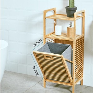 Bamboo Bathroom Shelf 3 Tier Freestanding Storage <b>Rack</b> With Canvas Basket Multi Purpose Eco Friendly - Product Image 3