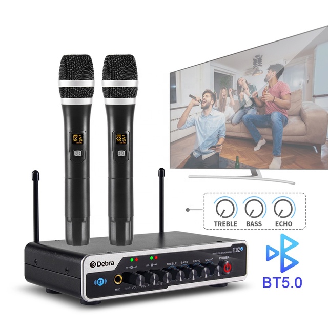 Audio E02U Dynamic Microphone for Kids Dual Channel UHF Wireless Metal Handheld Karaoke Mic CE Approved for KTV & Singing