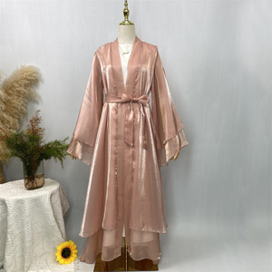 1432 # nuovo 2025 di moda Abaya abbigliamento donna raso lucido due strati aperto Abaya Dubai Cardigan Eid Ramadan Robe all'ingrosso - Product Image 4