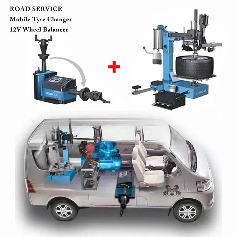 Yol hizmeti hareketli lastik değiştirme makinesi ve tekerlek dengeleme makinesi için mobil lastik değiştirici ve tekerlek dengeleyici makinesi