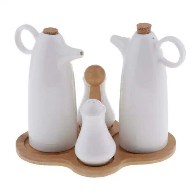 Set 4 Wit Vintage Keramische Olie En Azijn Cruet Sets