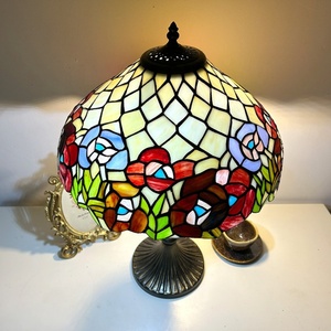 LongHuiJing for 16 Inch Mediterranean Style Stained Glass Rose Multicolored Dome Shade AC Table Lamp for Living Room Bedroom - Product Image 4