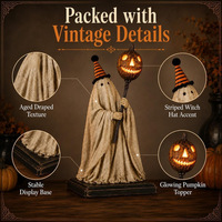 Décoration d'Halloween en résine : Figurine fantôme et lanterne citrouille vintage, ornement de table pour fête à domicile, maison hantée OEM ODM