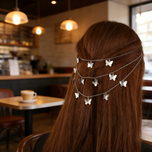 Nouvelle Pince à Cheveux Papillon Métallique Haut de Gamme Style Vintage Populaire avec Chaîne à Cheveux Multicouche à Pompom – Accessoire Capillaire <span class=keywords><strong>pour</strong></span> Coiffures Élégantes - Product Image 3