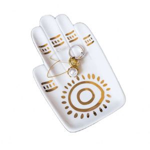 Five Fingers Hamsa Sun Hand Shape Ceramic Decorative <b>Ring</b>/Jewelry/Trinket/Necklace/Storage Holder/Dish/<b>Plate</b>/Tray - Product Image 1