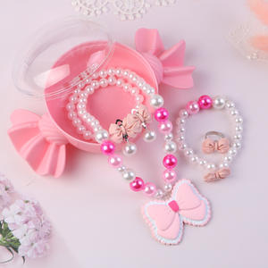 Ensemble de collier, bracelet et boucles d'oreilles pour enfants, papillon en plastique de dessin animé, perles, style européen-américain, bijoux de princesse pour filles, cadeau - Product Image 2