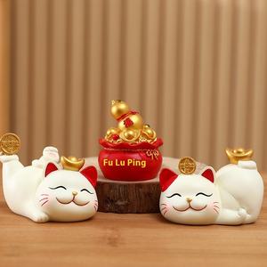 Eco-friendly 3D Resin <strong>Cat</strong> Statue Chinese Style Lucky <strong>Cat</strong> <strong>Figurine</strong> for Living Room TV Cabinet Housewarming Ornament Resin Crafts - Product Image 3