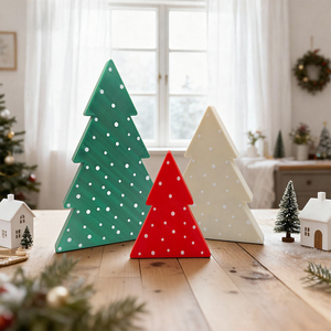 Decorazione natalizia 3D stampata a pois, piatta, a forma di albero di Natale, in varie dimensioni e colori, ornamento da tavolo, decorazione da appendere a parete per le festività. - Product Image 3