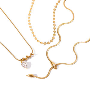 Collier en acier inoxydable plaqué or 18 carats avec perle d'eau douce en forme de goutte d'eau, serti pavé, chaîne fouet, style Europe-Amérique - Product Image 6