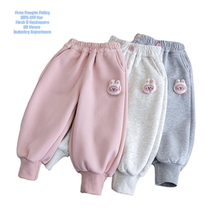 ملابس أطفال للبنات، بنطلونات جديدة مبطنة بالصوف للفتيات الصغيرات مع رقعة أرنب لطيفة، سراويل دافئة للشتاء متوفرة بالجملة وخدمات التخصيص - Product Image 1