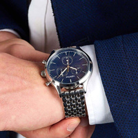 Jam Tangan Quartz Valerius Men, Kronograf 3-titik, Tali Baja Tahan Karat Dua Warna, Jam Tangan Bisnis