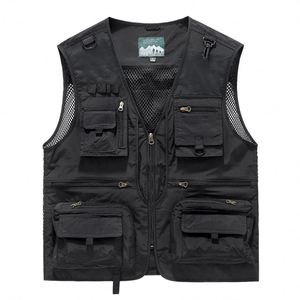 Gilet utilitaire personnalisé avec logo, multi-poches, fermeture éclair, sans manches, en mesh, pour la randonnée, la pêche, la photographie, les voyages, gilet d'extérieur pour homme - Product Image 5