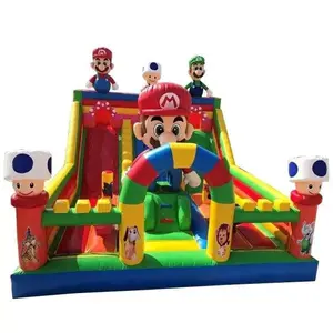 Thương mại PVC ngoài trời Inflatable vui vẻ thành phố phim hoạt hình chủ đề Bouncer nhảy Super Mario bouncy lâu đài với khô trượt để bán