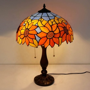 Longhuijing <b>Antique</b> Art Style Tiffany Stained Glass Lamp 16-Inch Wide Sunflower Glass Shade 2-Light <b>Bedside</b> Reading Lamp - Product Image 1