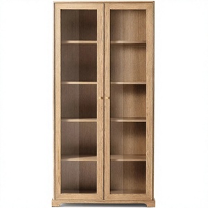American Country Solid Wood Bookcase Oak Storage <b>Cabinet</b> Glass Door Display Bookshelf for Living Room Home <b>Office</b> - Product Image 4