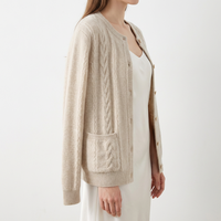 Cardigan en cachemire pour femmes à la mode, tricoté avec des poches, manteau tricoté doux et élégant