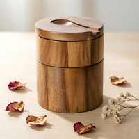 Acacia Wood Salt Jar Solid Wood Seasoning Box Wooden Pepper Shaker Kitchen Spice Bottle Salt Box Storage Spice Jar