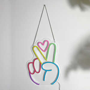 Colourful Peace Hand Neon <span class=keywords><strong>Sign</strong></span> <span class=keywords><strong>Finger</strong></span> Peace <span class=keywords><strong>Sign</strong></span> Wall <span class=keywords><strong>Sign</strong></span> segno di vittoria luce al Neon per bambini camera da letto festa decorazioni per le vacanze - Product Image 6