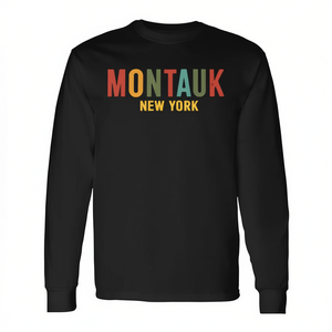 T-shirt a maniche lunghe Montauk New York dal design vintage - Product Image 3