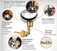YH9600 antivol Durable à clé 73mm rond en acier Hockey Puck Lock caché manille cadenas pour porte de remorque