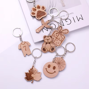 Custom Logo Laser Cut Out Wooden 3D Key Chain Holder Blank Wood Keychains Anime Key Chain