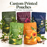 Sachets de thé personnalisés 100g 250g 500g, étiquette privée, finition mate de luxe, estampage doré, sachet refermable en Mylar pour thé aux fleurs séchées