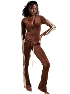 Produttori di abbigliamento con logo personalizzato, <span class=keywords><strong>tuta</strong></span> sportiva da donna con giacca con zip e <span class=keywords><strong>pantaloni</strong></span> a zampa, set due pezzi, abbigliamento athleisure. - Product Image 3