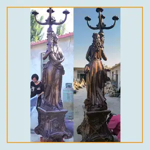 Decoración de jardín tamaño real bronce hembra antorcha estatua lámpara de latón escultura a la venta