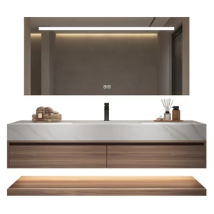 Mobile Bagno Moderno da Parete in Legno Massello con Lavabo in Ceramica e Armadietto a Specchio Intelligente - Vendita all'Ingrosso - Product Image 1