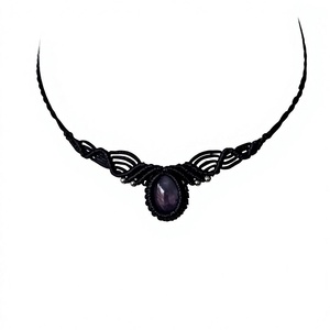 Collier ras du cou en macramé fait main avec pierres de jade, perles métalliques tissées, style bohème, bijoux fantaisie, vente en gros, fournisseur, bouddhisme - Product Image 1