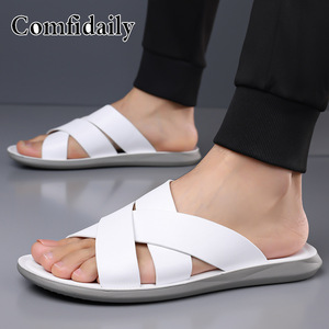 Sandales à brides croisées Comfdaily, motif uni, doublure textile, bout ouvert, semelle extérieure en caoutchouc antidérapante, chaussures décontractées pour hommes - Product Image 4