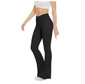 Women 2 In 1 Boot Cut Leggings Pants with Micro Slant Skirt Gothic Punk  Lace Up Bell Bottom Leggings Sports Yoga Pants