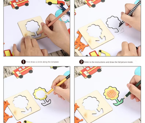 批发创意艺术活动画板木制绘画模板幼儿园小学镂空涂鸦玩具 - Product Image 3