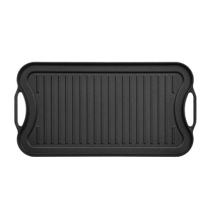 Poêle à griller double face en fonte pré-assaisonnée, réversible, pour grillades et fritures, durable, facile à nettoyer, compatible gaz et induction - Product Image 2