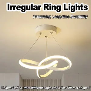 ثريا LED معلقة مقاس 24 سم، مصباح إضاءة سقف ثلاثي الألوان فاخر، خطي، ريترو، نورديك، أسود/أبيض، بتصميم فني معدني مبتكر - Product Image 5