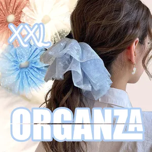 새로운 도착 xxl 크기 organza 크런치 달콤한 레이스 헤어 크런치 헤어 타이 포니 테일 홀더