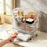 Organisateur de cosmétiques de voyage en PET grande capacité, trousse de maquillage étanche et anti-poussière avec poignée et tiroirs coulissants
