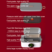 Kotak Makan Siang Digital LED Display Timer Anti Bocor dari Baja Tahan Karat 304 Food Grade, Pengisian Daya USB Cepat Nirkabel 45W