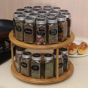 2层旋转竹香料架-360 ° 旋转组织器，用于厨房台面，用于罐和罐头食品的节省空间的存储 - Product Image 3