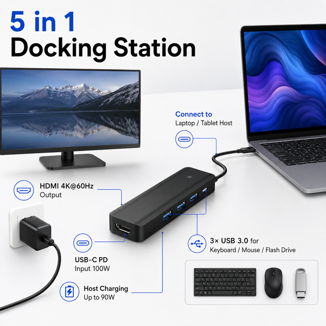 Wholesale 5 in 1 USB C Docking Station 4K 60Hz HDMI GL3510 Chip 100W PD Type C to USB 3.0 Hub Multi Adapter for MacBook
