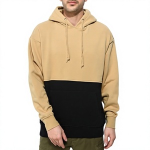 Sudadera con Capucha para Hombre, Color Beige y Negro, Estilo Casual, Manga Larga, Bolsillo Canguro, Ropa Urbana - Product Image 1