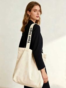 Bolsos de Mano de Lona Resistentes con Letras Personalizadas de Moda, Bolsos de Hombro con Cremallera, Bolsos de Mano de Lona de Algodón de Alta Calidad - Product Image 3