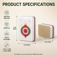 Coffret de Mahjong et d'échecs portable de luxe à 3 couches, style américain, 160 tuiles de Mahjong, tuiles de Mahjong américaines, tuiles de Mahjong de Noël