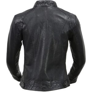 2025 chaqueta de cuero Vintage SFL2811 para mujer, moda informal frontal con cremallera negra para otoño, patrón ligero y sólido - Product Image 4