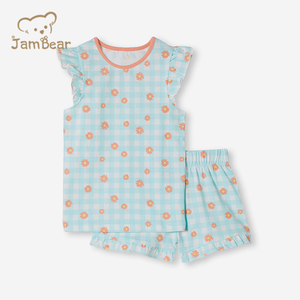 Pigiama da <span class=keywords><strong>bambina</strong></span> in cotone organico personalizzato per bambini pigiama a manica corta con maniche arricciate Eco Friendly - Product Image 1